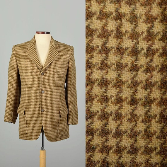 XS 1950s Houndstooth Wool Tweed Tan Beige Brooks Brothers 3