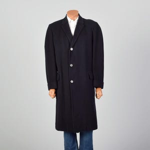 42 Large 1950s Mens Coat Black Cashmere Overcoat Warm Winter Heavyweight Jacket