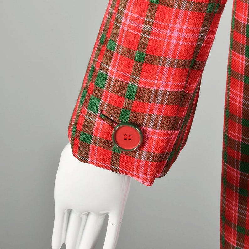 1960s Geoffrey Been Coat Mod Winter Holiday Red Green Plaid Outerwear image 6