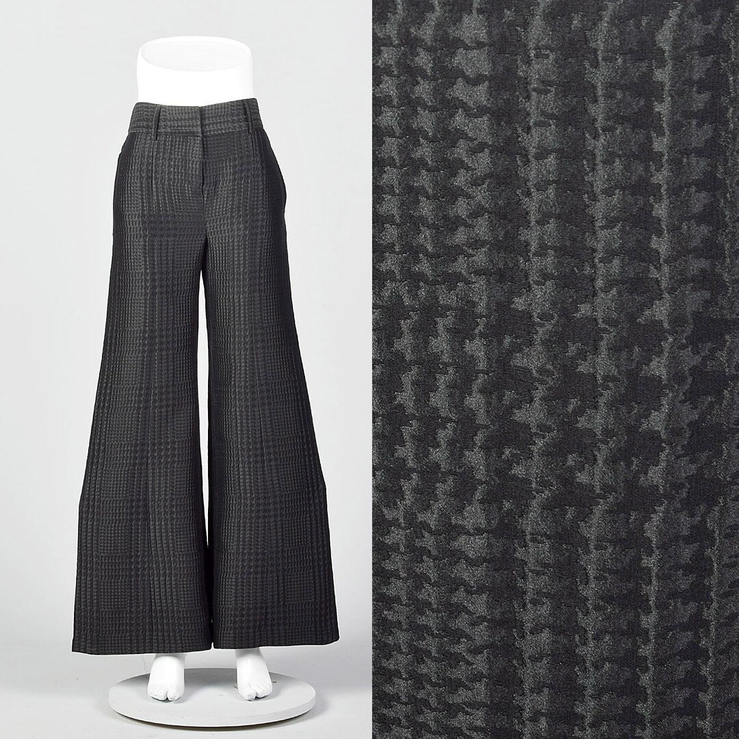 パンツ 90s Giorgio Armani wool wide slacks 52 XS 1990s Giorgio Armani Wide Leg Pants Black on Black Houndstooth