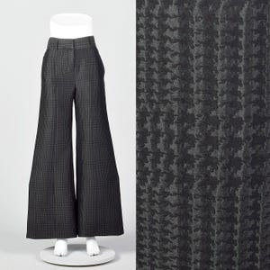 XS 1990s Giorgio Armani Wide Leg Pants Black on Black Houndstooth