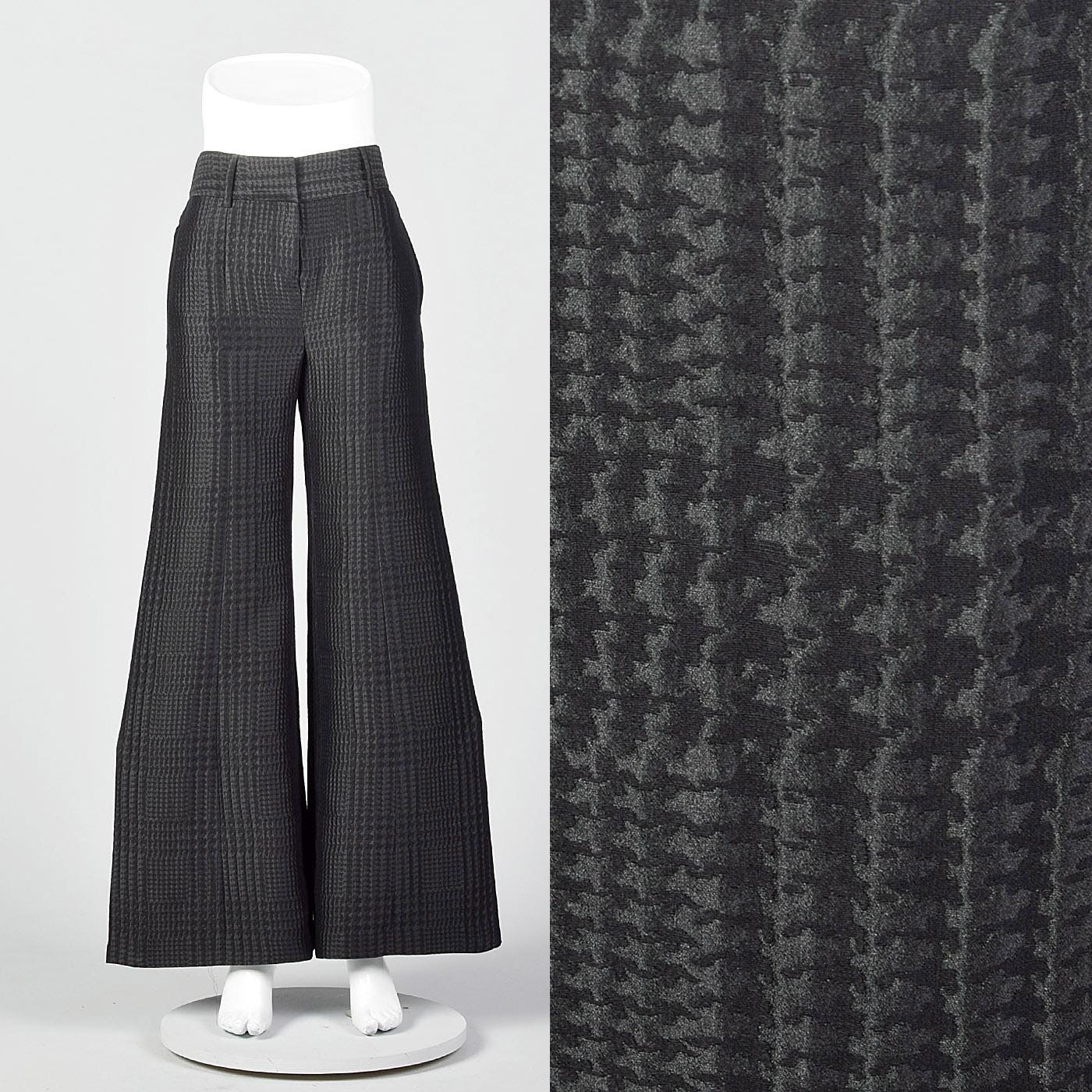 パンツ 90s Giorgio Armani wool wide slacks 52 XS 1990s Giorgio Armani Wide Leg Pants Black on Black Houndstooth