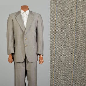 Large 1990s Vintage Givenchy Designer Beige Pinstripe Tailored Business Suit