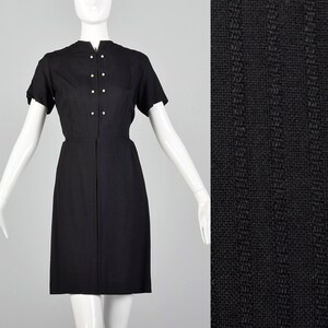 Small 1950s Black Day Dress Short Sleeve Dress Little Black Dress 50s Classic LBD Summer Day Dress Striped