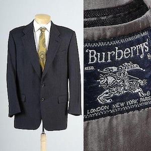 Mens Vintage 90s Burberry Burberrys Gray Charcoal Herringbone Jacket Blazer Sportcoat  44L 45 45L