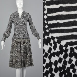 Conjunto de dos piezas XS La Mendola Silk Separates Top Blusa de manga larga Falda plisada Falda Vintage años 60 Conjunto OpArt de dos piezas