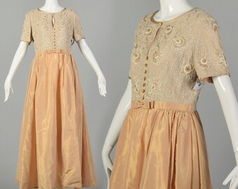 Vestido de noche de verano de manga corta con cuentas, estilo Escada Couture, talla mediana, años 90.