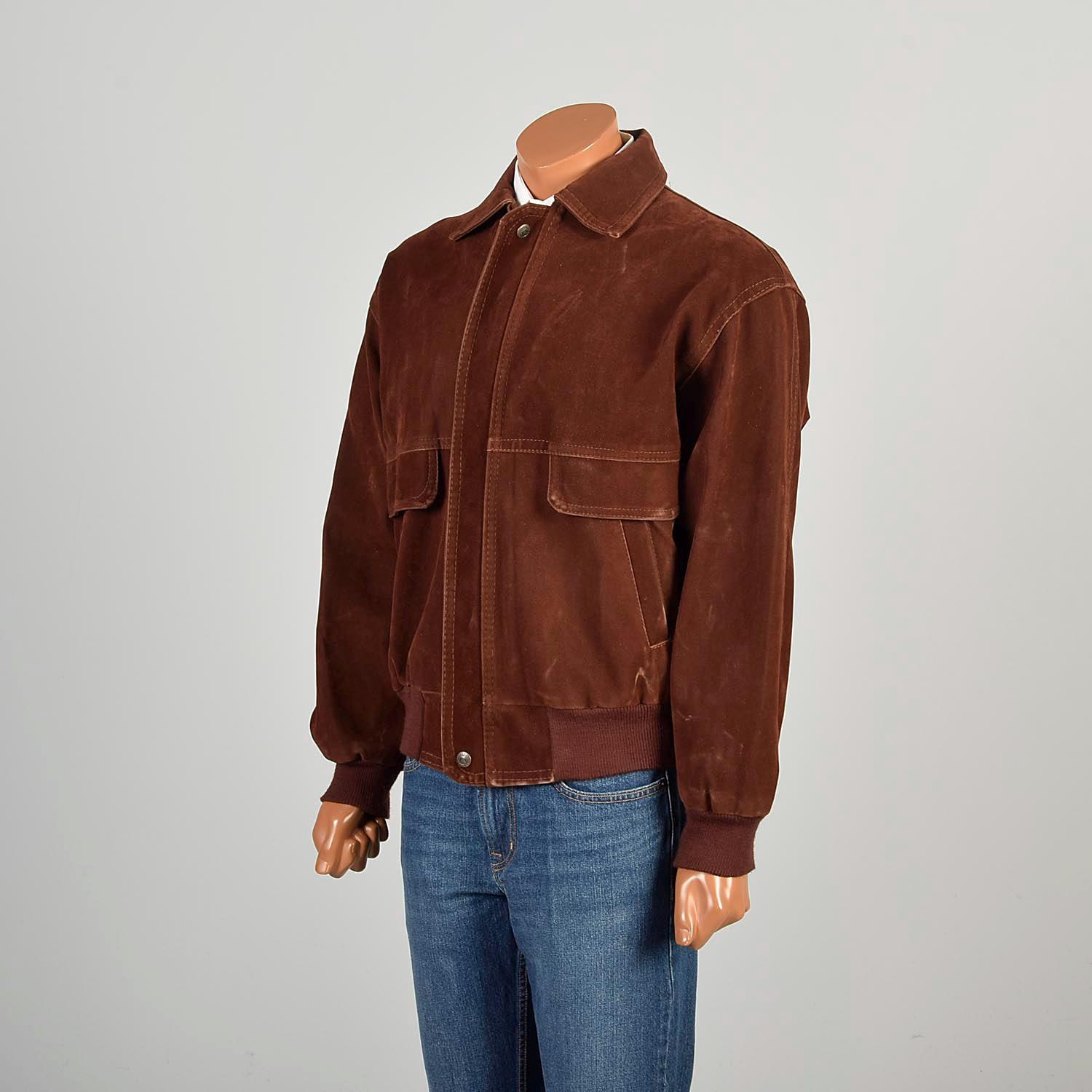 Large Vintage 1990s Brown Velveteen Bomber Jacket Long