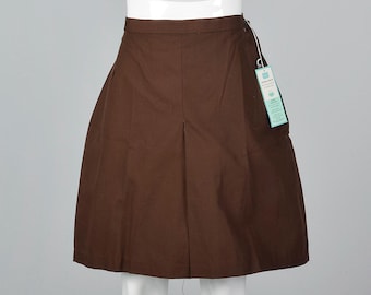 Minifalda pantalón corta de los años 60, color marrón, con cremallera lateral y pliegues, lavable y de usar, estilo vintage de verano de los años 60.