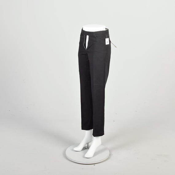 XXS 1960s Vintage Deadstock Black Gabardine Tapered Slim Leg