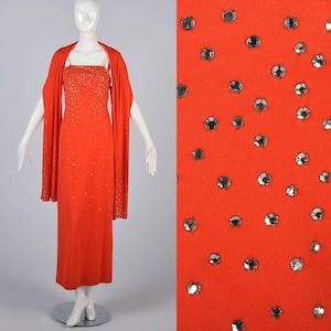 Vintage 1970s Red Maxi Dress Rhinestones  Lillie Rubin w/Wrap Red Sleeveless Gown  VTG 70s