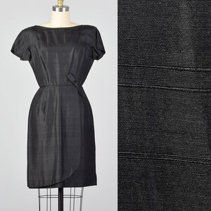 XS 50er Jahre Kleines Schwarzes Kleid Vintage Kurzarm Cocktail Kleid Bootausschnitt Party Kleid 50er Jahre Wickelstil Kleid
