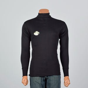 Small 1960s Mens Tight Black Turtleneck Loopwheel Knit Long Sleeve Layering Shirt