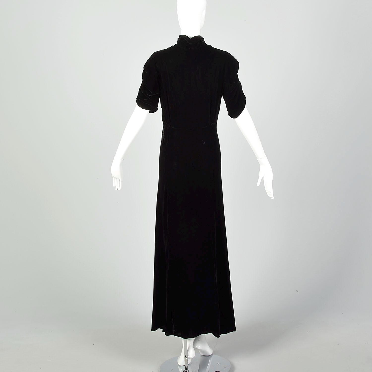 Small 1930s Dress Black Silk Velvet Formal Evening Gown Vintage Maxi ...