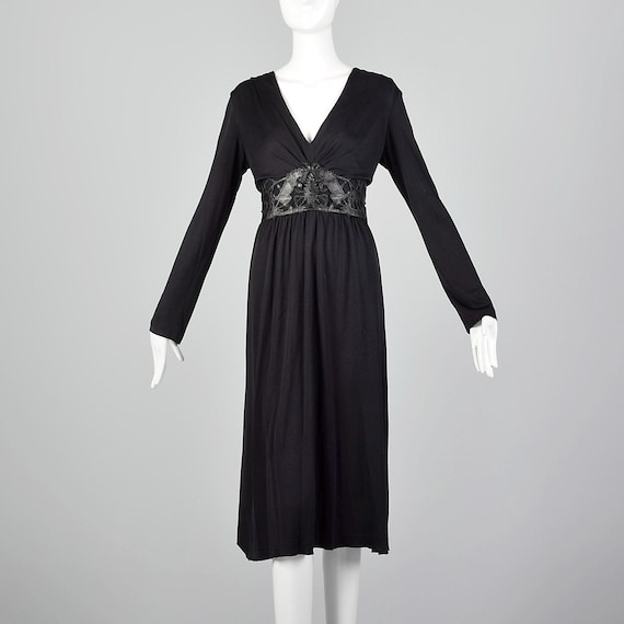 Cacharel, Large Cacharel Black Dress Silk Jersey 1990s Designer Long Sleeve Little Black Dress