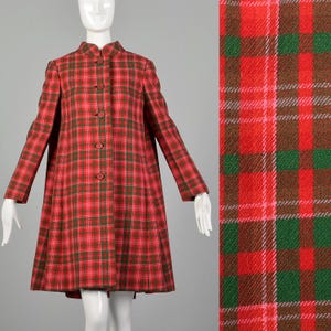 1960s Geoffrey Been Coat Mod Winter Holiday Red Green Plaid Outerwear image 1