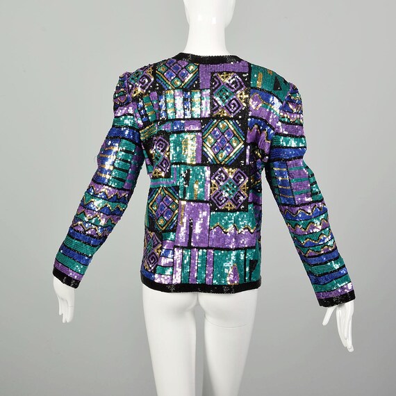 Large 1990s Color Block Sequin Jacket Geometric P… - image 2