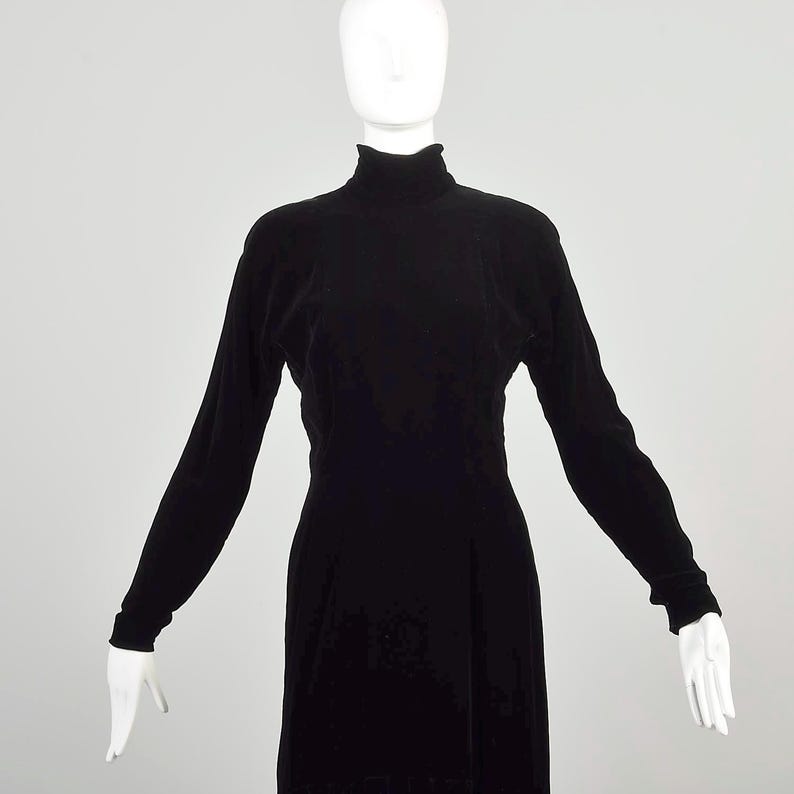 Small 1980s Dress Black Velvet Sexy Cocktail Party Evening Dress With ...