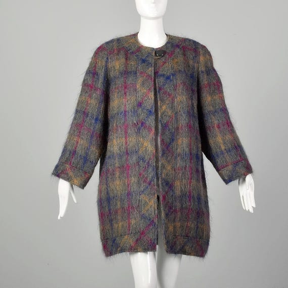 Medium 1980s Plaid Swing Coat Autumn Outerwear Oversized Mohair 