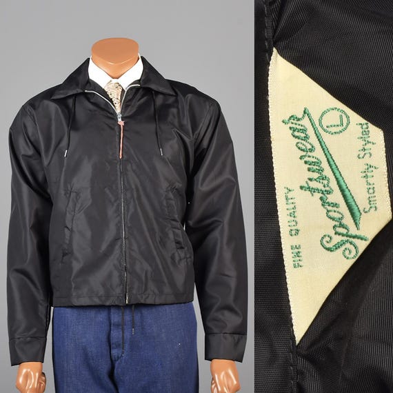 Deadstock 1960s Black Nylon Windbreaker Jacket Zip Front Hot Deadstock 1960s Black Nylon Windbreaker Jacket Zip Front Hot