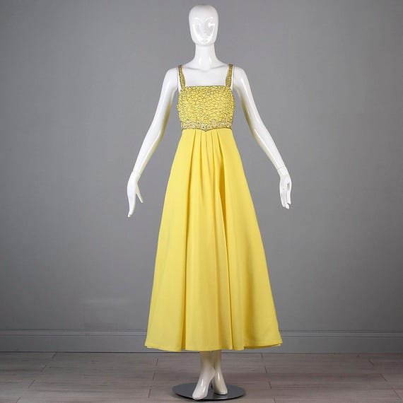 70s Formal Dress 70s Dress 70s Maxi Dress Bright Yellow Beaded Maxi Dress  Sleeveless Prom Dress Hostess Formal Sequins Rhinestones Medium - Etsy