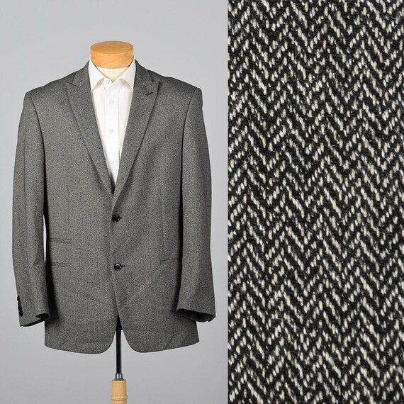 John Varvatos, 44L Vintage Mens John Varvatos USA Herringbone Jacket Two Button Jacket Wool Blend Slim Lapels Single Vent Two Button Front Jetted Pockets