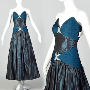 Kevan Hall Designer Evening Gown  Couture Strapless Formal Dress Teal Blue