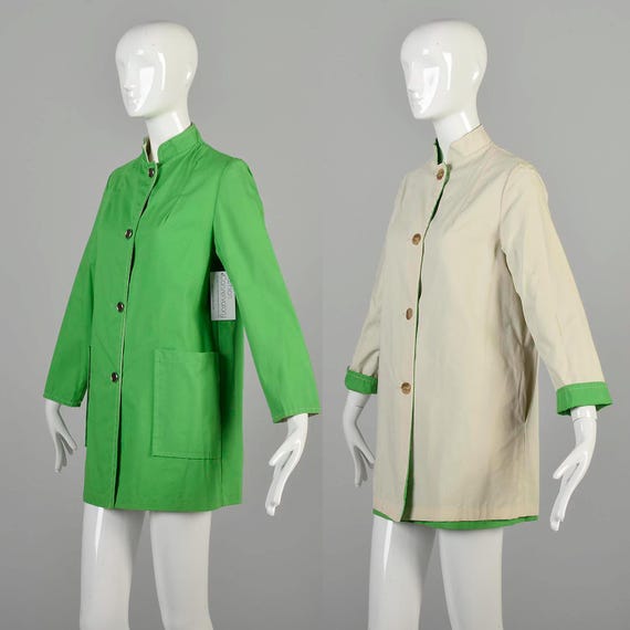 Medium 1960s Mod Jacket Reversible Two Tone Kelly… - image 2