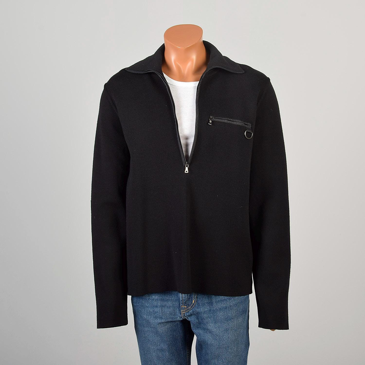 Large 2000s Prada Designer Sweater Black Knit Utility Zip Large 2000s Prada Designer Sweater Black Knit Utility Zip