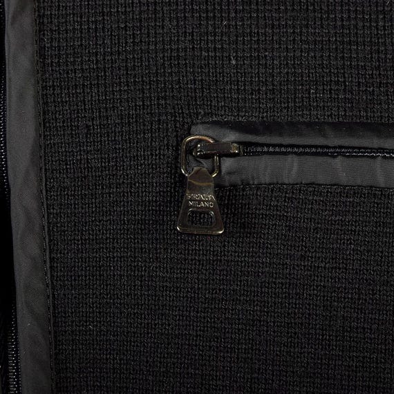 Large 2000s Prada Designer Sweater Black Knit Utility Zip