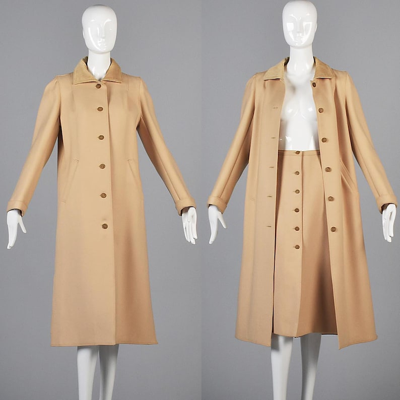 Courreges Minimalist Skirt Coat Set Neutral Tan Classic Designer Separates Outerwear Ensemble image 1