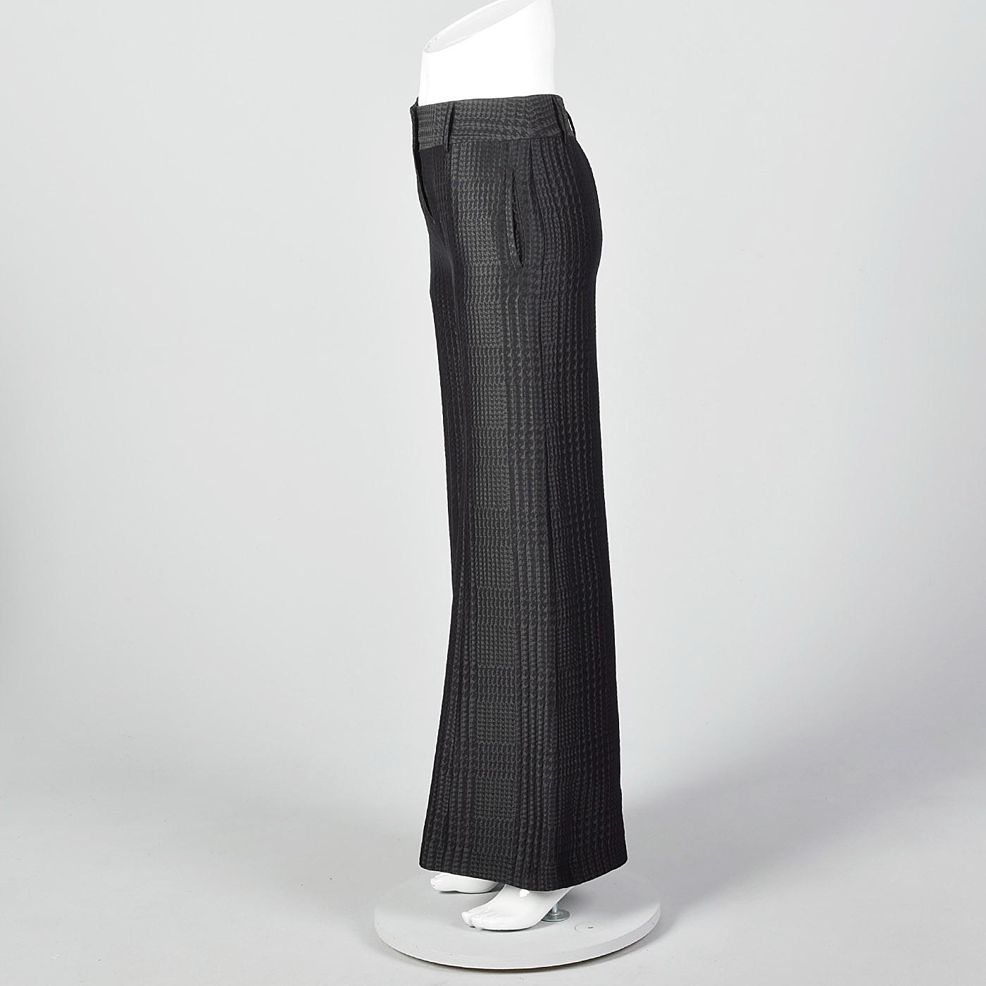 XS 1990s Giorgio Armani Wide Leg Pants Black on Black Houndstooth