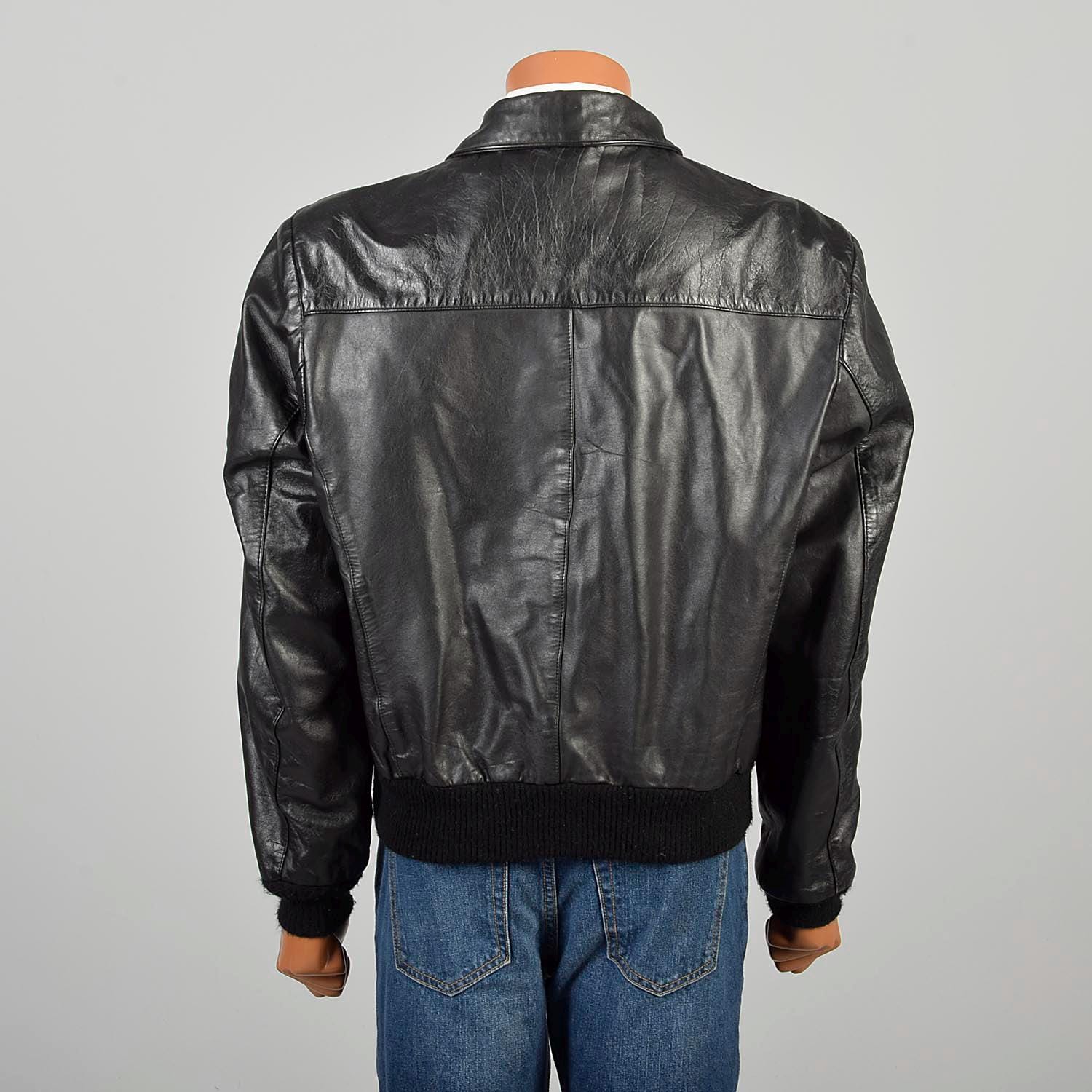 XL Vintage 1980s Classic Black Leather Bomber Jacket Zip Front Ribbed Knit Cuffs & Waistband - Etsy XL Vintage 1980s Classic Black Leather Bomber Jacket Zip Front Ribbed Knit Cuffs & Waistband - Etsy