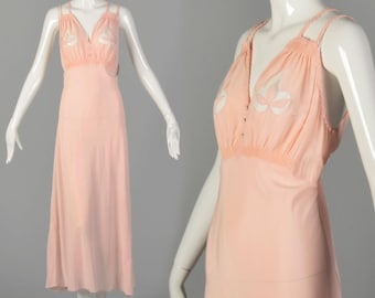 Large 1930s Pink Rayon Nightgown Novelty Boudoir Fetish Lingerie Adam & Eve Fig Leaf