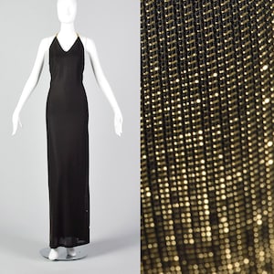 Medium 1990s Gold and Black Lurex Gown Vintage Metallic Gown 90s Gold Racerback Dress 1990s Floor Length Gown