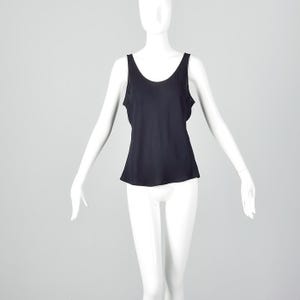 Large Giorgio Armani Sheer Silk Tank Top Lightweight Navy Sleeveless Vintage 1990s Shell Shirt