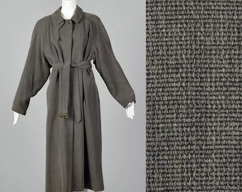 XL Giorgio Armani Trench Coat Gray Loose Fit Pockets Full Lining Vent Medium Weight Grey 1990s Womens Vintage Overcoat