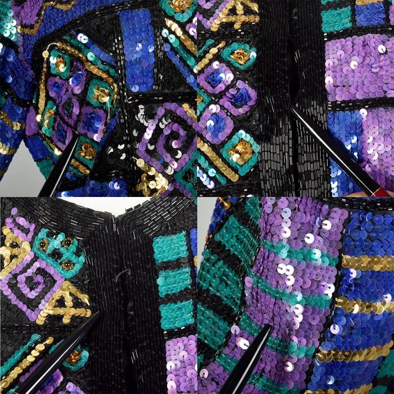 Large 1990s Color Block Sequin Jacket Geometric P… - image 8