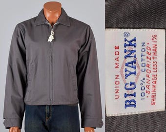 Chaqueta de trabajo para hombre, talla mediana, años 50, VTG, años 50, NOS, vintage, gris sanforizado, Big Yank, ropa de trabajo, ropa de trabajo, club de coches