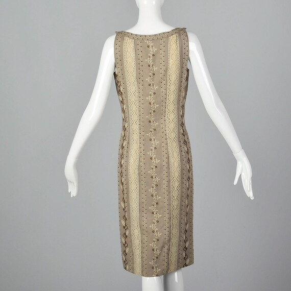 XS 1960s Moygashel Irish Linen Dress Sleeveless Pencil Dress Lace
