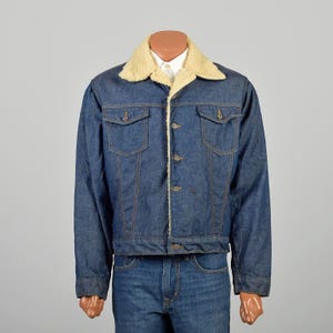 Chaqueta vaquera azul XL de los años 70 con forro de sherpa sintética, chaqueta informal de camionero para trabajo