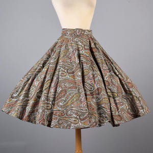 S/M 1950s Skirt Full Circle Skirt Paisley Print Glitter Full Circle Skirt Orange Brown Green Mid Century Rockabilly Swing 1950s Vintage