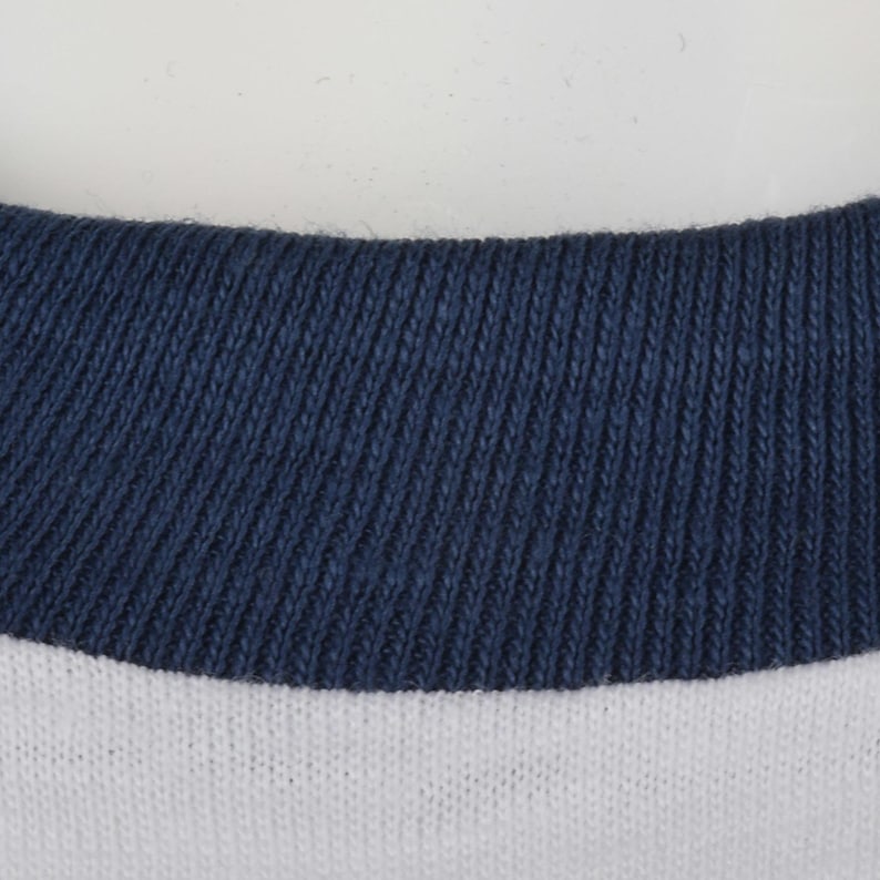 Small Deadstock 1970s Ringer Tee 70s T-Shirt TShirt White Cotton Navy Blue Ribbed Knit image 6