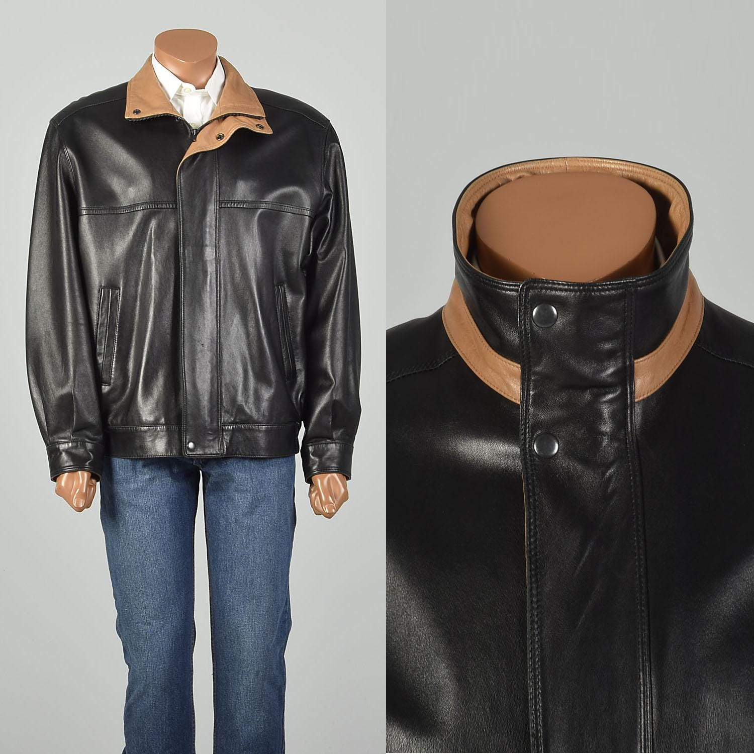 【美品】NORTH BEACH ラムスキン テーラードジャケット 黒 XXL Large North Beach Leather Black Bomber Jacket Coat Moto Collar - Etsy