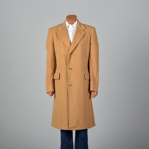 Large Mens 1970s Vintage Tan Cashmere Coat Winter Coat Malcolm Kenneth Long Sleeves Single Vent Classic Timeless 70s Vintage