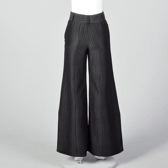 XS 1990s Giorgio Armani Wide Leg Pants Black on Black Houndstooth