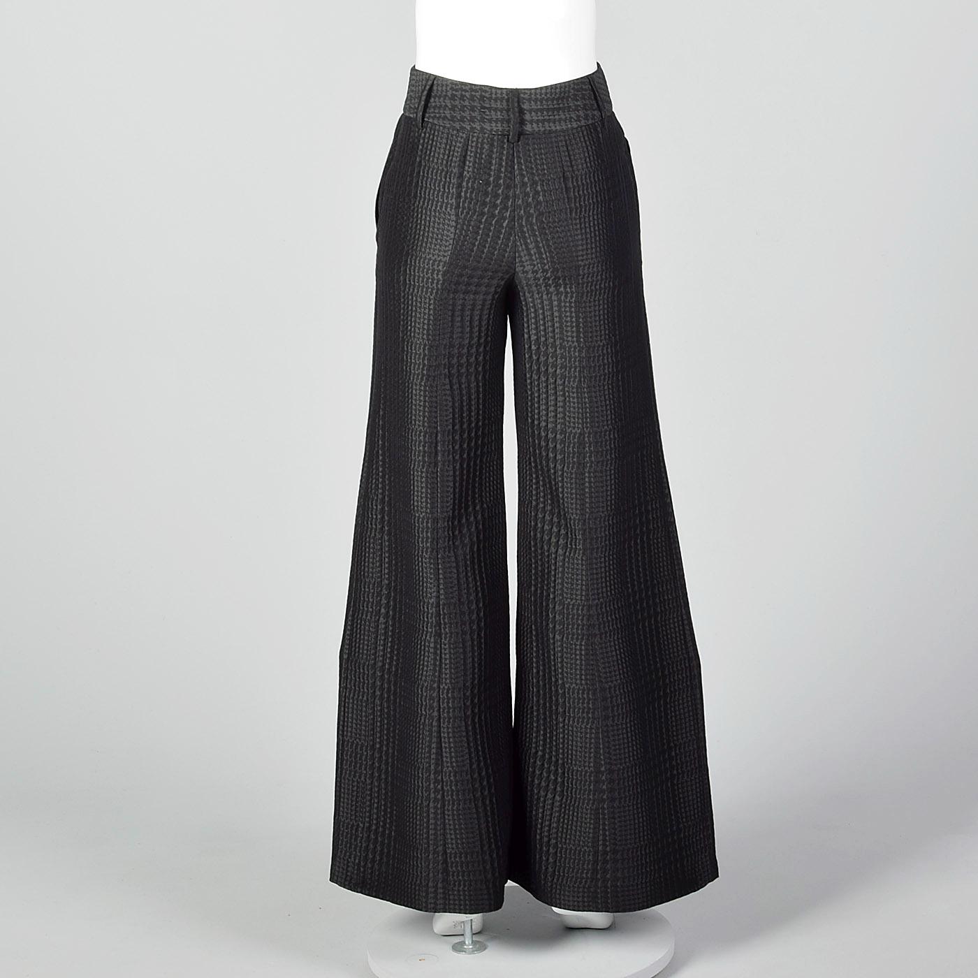 XS 1990s Giorgio Armani Wide Leg Pants Black on Black Houndstooth