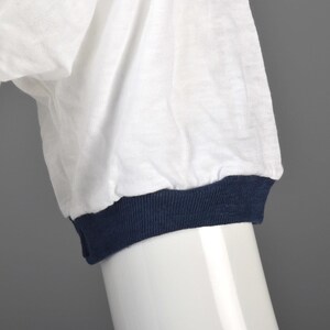 Small Deadstock 1970s Ringer Tee 70s T-Shirt TShirt White Cotton Navy Blue Ribbed Knit image 5