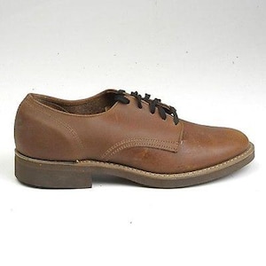 NOS Deadstock Mens Vintage 60s Brown Leather Suede Derby Oxford Lace Up Shoes Cork Crepe Sole Mens 6 Womens 8 Unisex