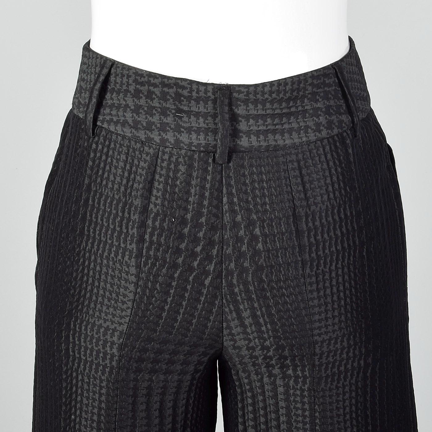 XS 1990s Giorgio Armani Wide Leg Pants Black on Black Houndstooth